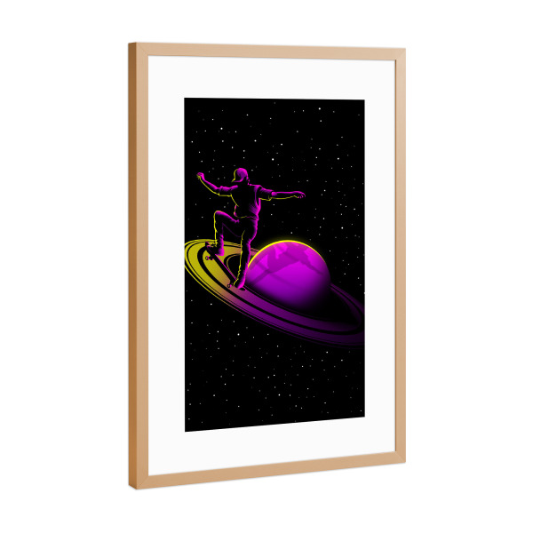 Poster mit Rahmen Kupfer "Retro Skate Saturn" artboxONE - Comic,Galaxy - Saturn,Planet,Skate,Skater,Skateboard,Skateboarding,Weltall,Space,Comic