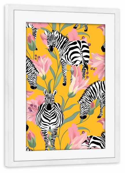 Poster mit Rahmen weiß "Striped For Life | Zebra Mango" artboxONE - Floral,Tiere