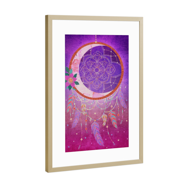 Poster mit Rahmen Gold "Blumiger Traumfänger" artboxONE - Floral