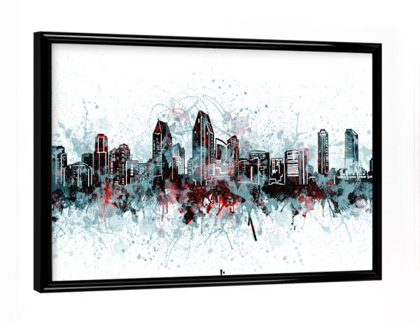 Poster mit schwarzem Rahmen "San diego skyline artistic grey" artboxONE - Städte,Architektur