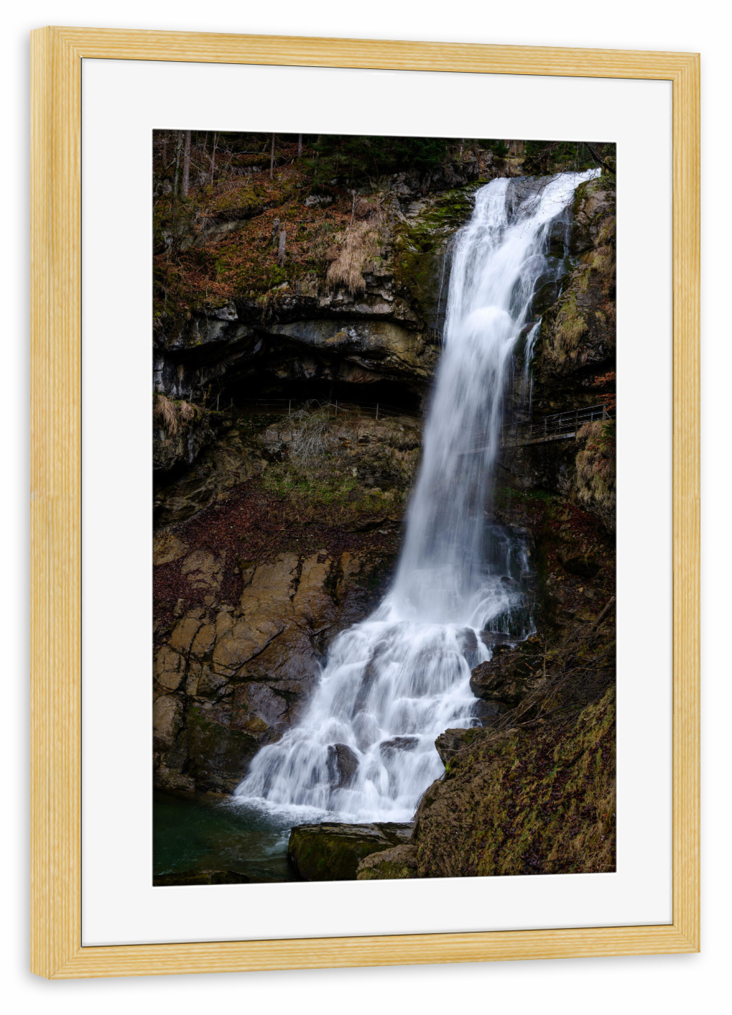 Poster mit Rahmen kiefer "Brown giessbach waterfall" artboxONE - Natur