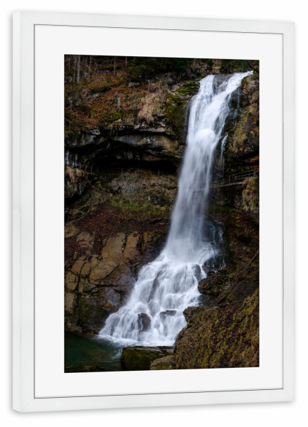 Poster mit Rahmen weiß "Brown giessbach waterfall" artboxONE - Natur