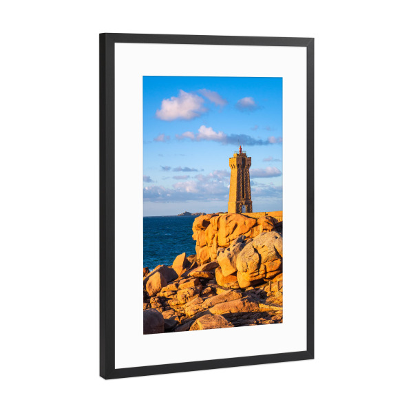 Poster mit Rahmen Schwarz (Metallic) "Leuchtturm bei Ploumanach" artboxONE - Natur,Reise,Architektur,Reise / Strand und Meer