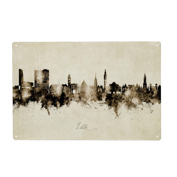 Holzbild "Lille France Skyline Sepia" artboxONE - Städte - Lille,France,Skyline,Cityscape,Stadtbild,Watercolor,Painting,City,Stadr,Frankreich