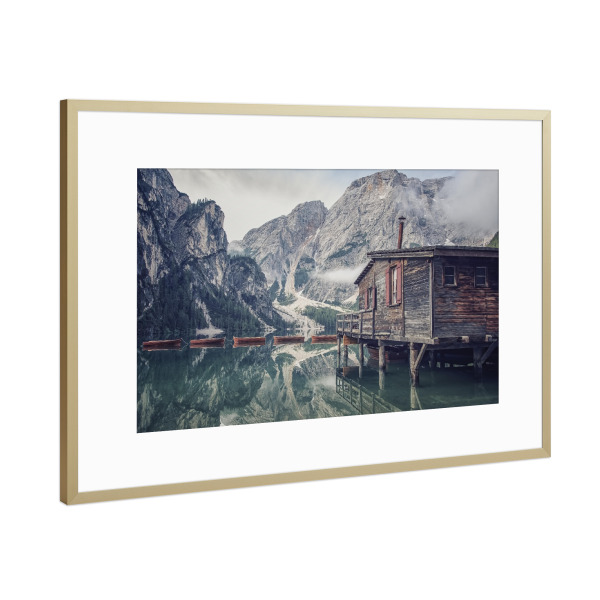 Poster mit Rahmen Gold "Braies lake" artboxONE - Natur,Reise,Reise / Länder