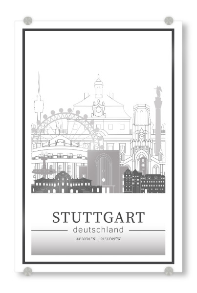 Acrylglasbild "Stuttgart skyline line art" artboxONE - Städte,Reise,Architektur,Städte / Stuttgart,Kartografie