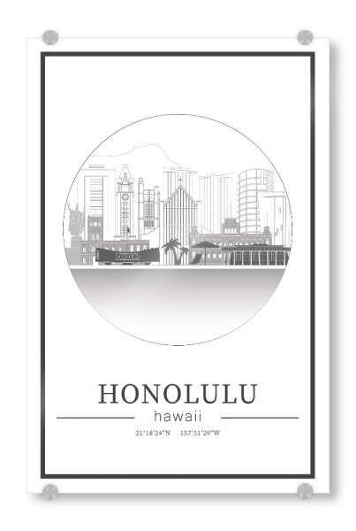 Acrylglasbild "Honolulu skyline line art circle" artboxONE - Städte,Reise,Architektur,Kartografie