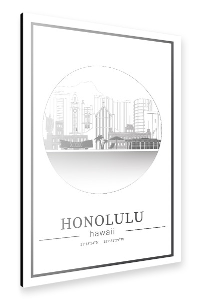 Alu-Dibond "Honolulu skyline line art circle" 30x20 cm artboxONE