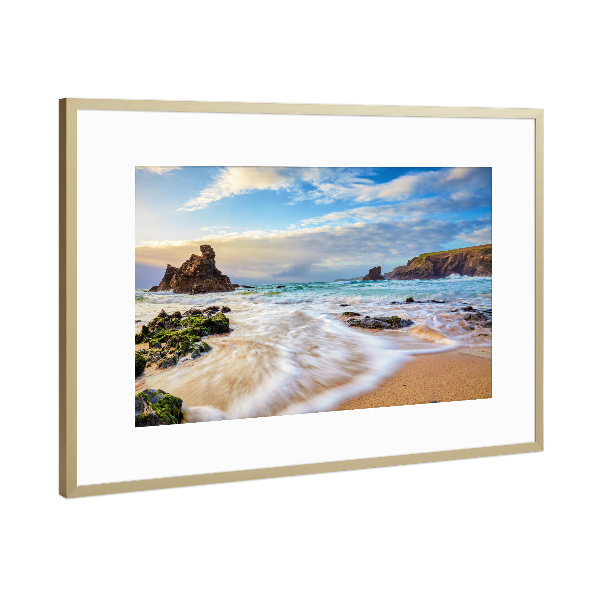 Poster mit Rahmen Gold "Wilder Strand in Cornwall" artboxONE - Natur,Reise,Reise / Strand und Meer