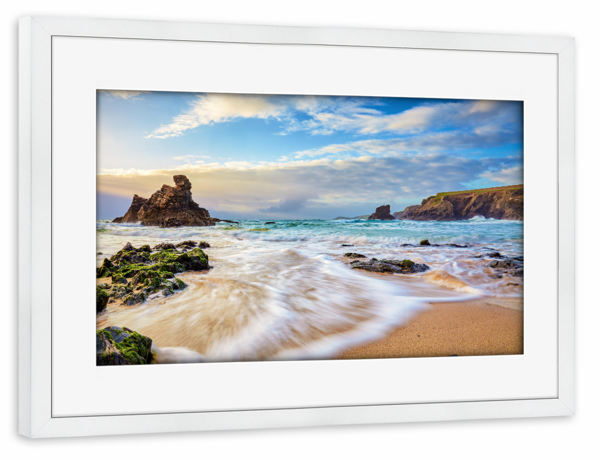 Poster mit Rahmen weiß "Wilder Strand in Cornwall" artboxONE - Natur,Reise,Reise / Strand und Meer