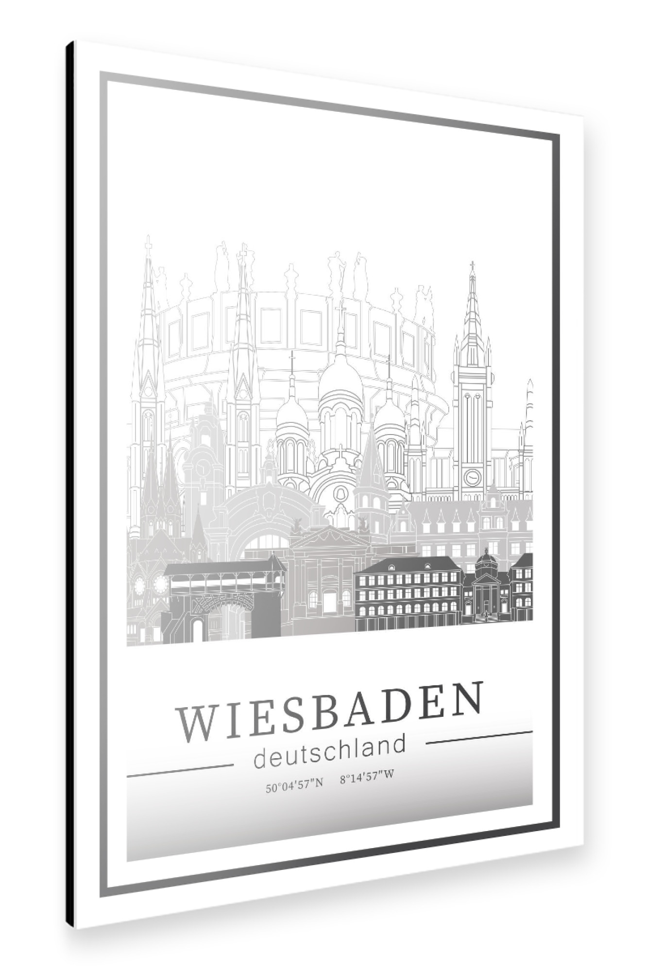 Alu-Dibond "Wiesbaden skyline line art" 30x20 cm artboxONE