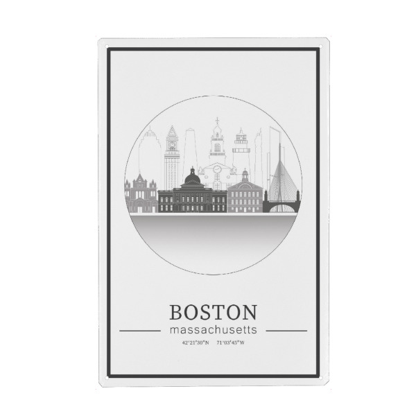 Metall Poster "Boston skyline line art circle" artboxONE - Städte,Reise,Architektur,Städte / Boston,Kartografie