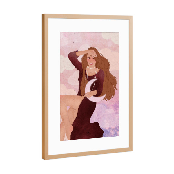 Poster mit Rahmen Kupfer "Mondgöttin" artboxONE - Menschen - Spirituell,Mond,Goddess,Himmel,Wolken,Weiblich,Feminin,Perlen,Frau,Female,Woman,Girl