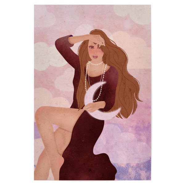 Poster "Mondgöttin" artboxONE - Menschen - Spirituell,Mond,Goddess,Himmel,Wolken,Weiblich,Feminin,Perlen,Frau,Female,Woman,Girl
