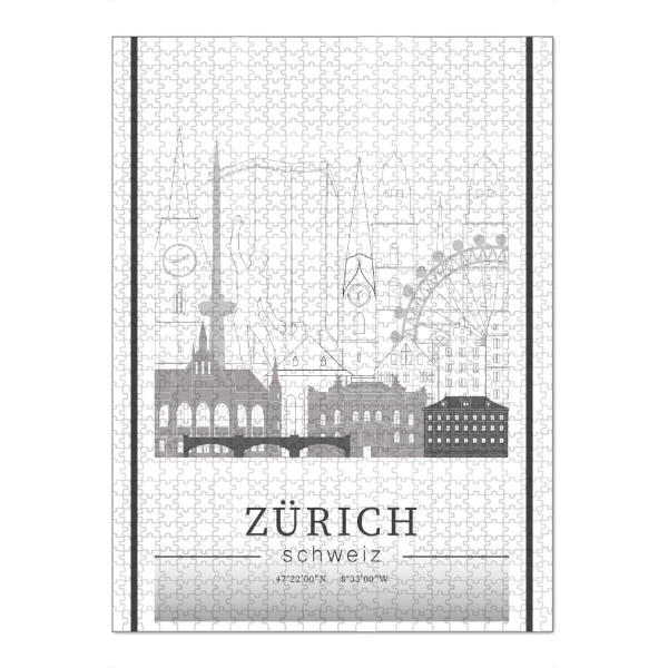 Puzzle Ravensburger "Zurich skyline line art" artboxONE - Städte,Reise,Architektur,Städte / Zürich,Kartografie