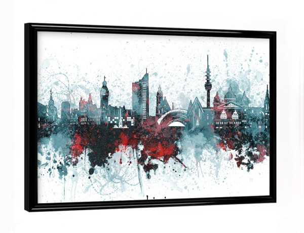 Poster mit schwarzem Rahmen "Leipzig skyline artistic grey" artboxONE - Städte,Reise,Architektur