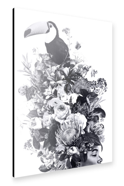 Alu-Dibond "Floral Woman Bird BW" 30x20 cm artboxONE