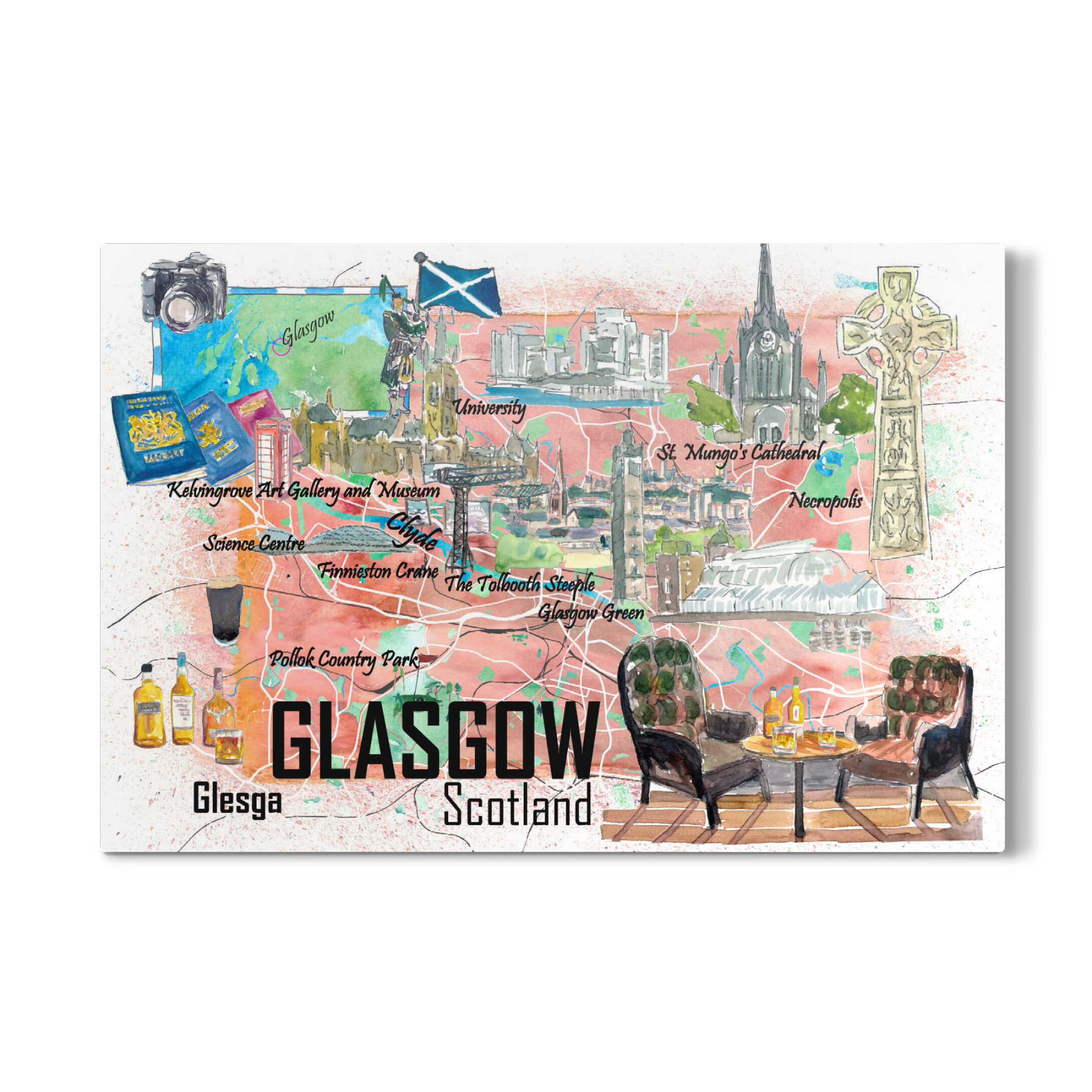 Galerie-Print "Glasgow Illustrierte Karte" 75x50 cm artboxONE