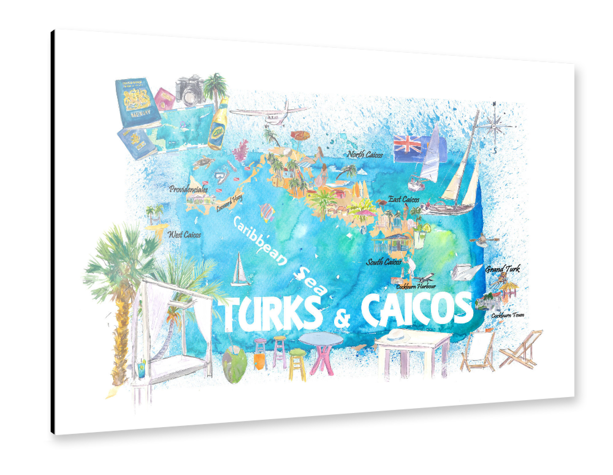 Alu-Dibond "Turks & Caicos Inselkarte" 30x20 cm artboxONE