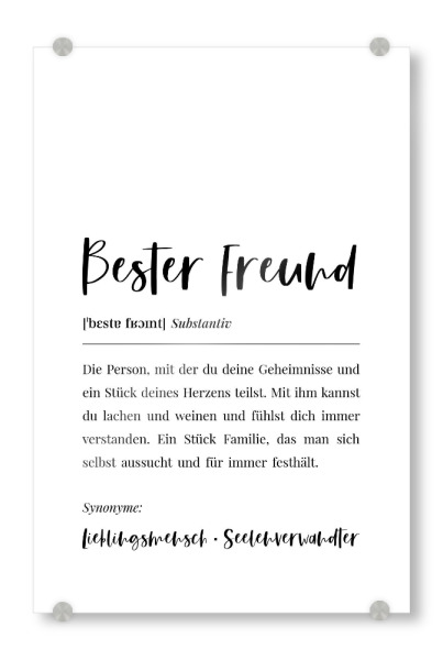 Acrylglasbild "Bester Freund Lex Definition" artboxONE - Typografie,Menschen,Schwarzweiß