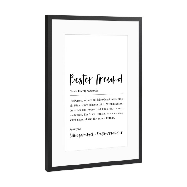 Poster mit Rahmen Schwarz (Metallic) "Bester Freund Lex Definition" artboxONE - Typografie,Menschen,Schwarzweiß