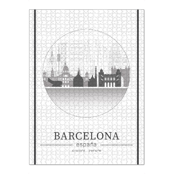 Puzzle Ravensburger "Barcelona skyline line art circle" artboxONE - Städte,Reise,Architektur,Städte / Barcelona,Kartografie