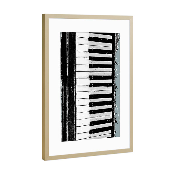 Poster mit Rahmen Gold "Piano music art" artboxONE - Musik - Piano,Keyboard,Music,Instrument,Instruments,Sound,Klavier,Noten,Musik