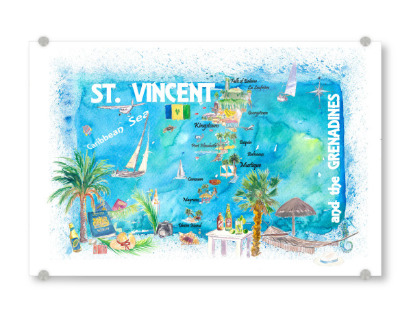 Acrylglasbild "St Vincent Grenadines Map" artboxONE - Natur,Reise,Reise / Strand und Meer,Kartografie