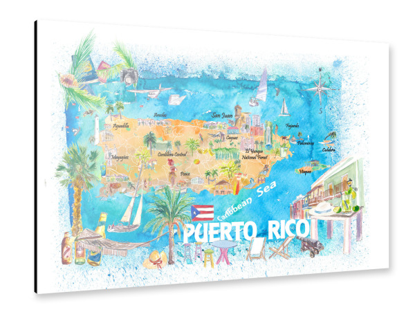 Alu-Dibond "Puerto Rico Islands Map" 30x20 cm artboxONE