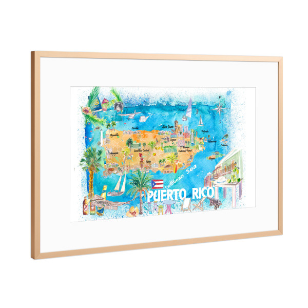 Poster mit Rahmen Kupfer "Puerto Rico Islands Map" artboxONE - Reise,Reise / Strand und Meer,Kartografie