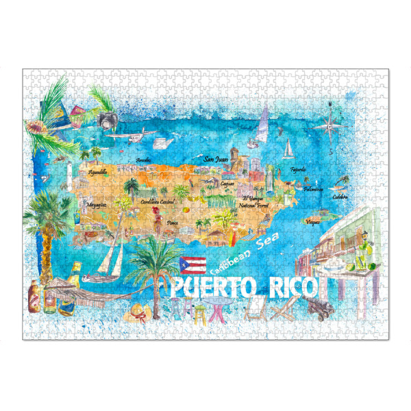 Puzzle Ravensburger "Puerto Rico Islands Map" artboxONE - Reise,Reise / Strand und Meer,Kartografie