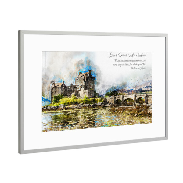 Poster mit Rahmen Silber "Eilean Donan Castle Aquarell" artboxONE - Architektur,Reise / Länder