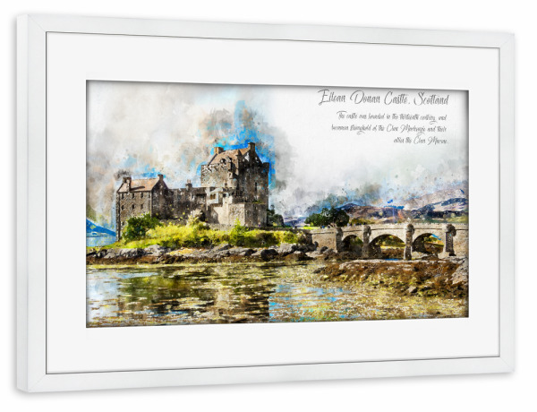 Poster mit Rahmen weiß "Eilean Donan Castle Aquarell" artboxONE - Architektur,Reise / Länder