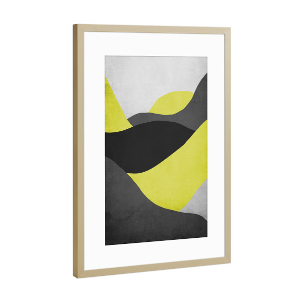 Poster mit Rahmen Gold "Gelb graue Berge I" artboxONE - Natur,Reise,Abstrakt