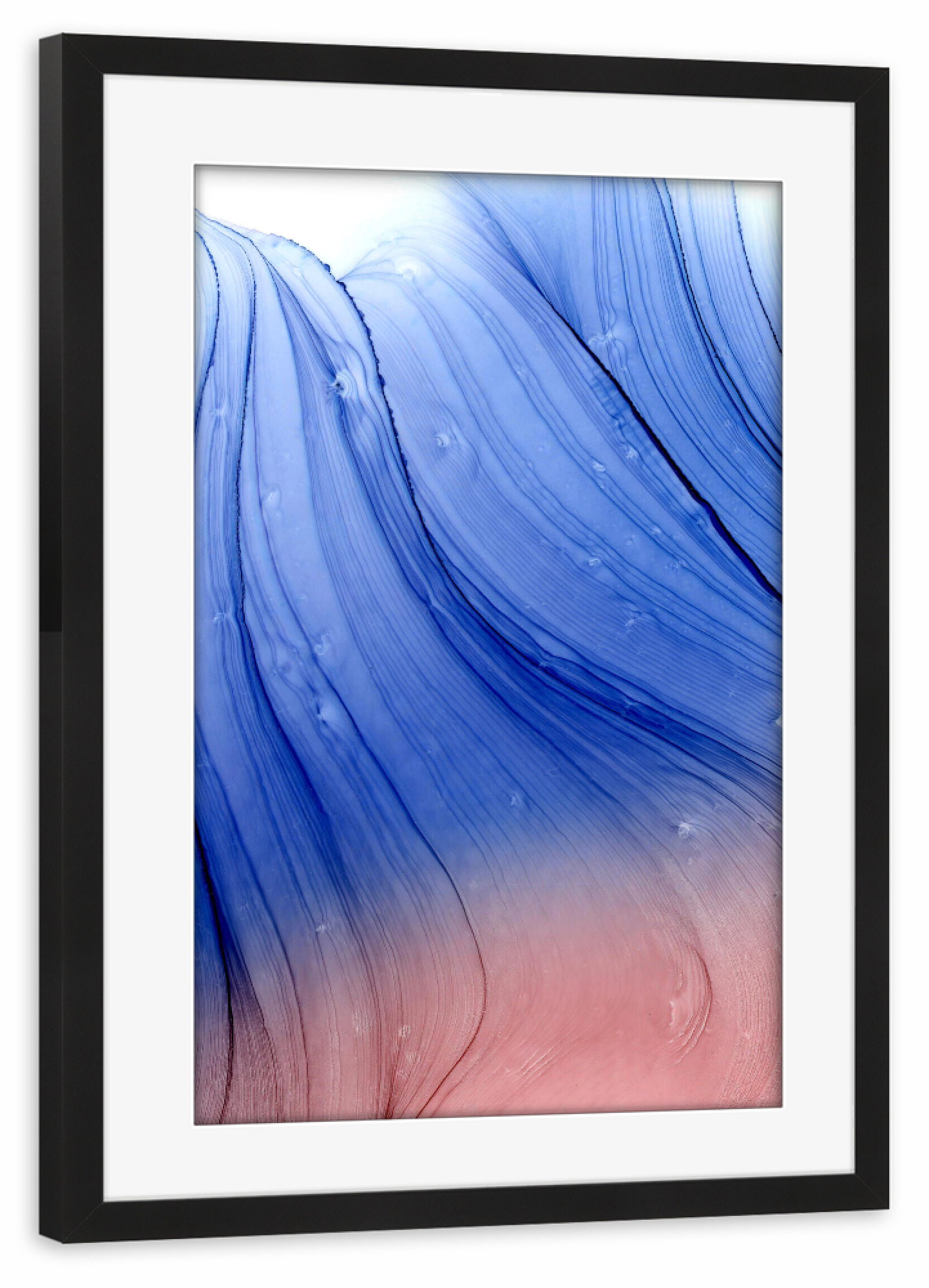 Poster mit Rahmen schwarz "Blue and Pink Waves" artboxONE - Abstrakt