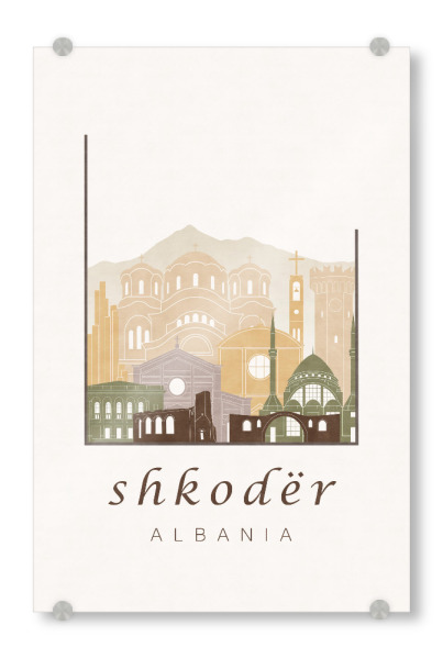 Acrylglasbild "Shkoder skyline rustic" artboxONE - Städte,Reise,Architektur,Kartografie