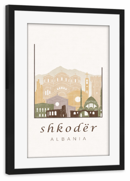 Poster mit Rahmen schwarz "Shkoder skyline rustic" artboxONE - Städte,Reise,Architektur,Kartografie