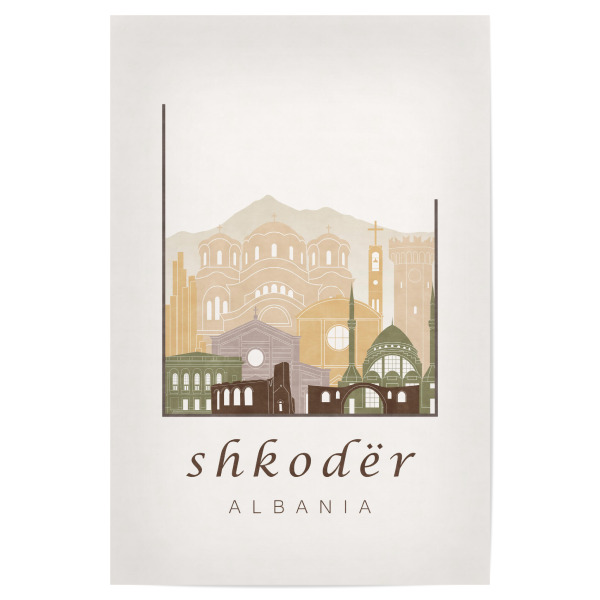 Poster 30x20 cm "Shkoder skyline rustic" artboxONE - Städte,Reise,Architektur,Kartografie
