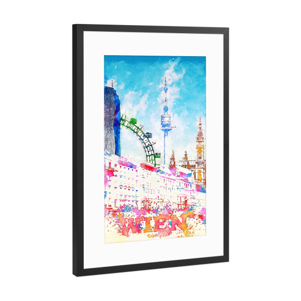 Poster mit Rahmen Schwarz (Metallic) "Wien Collage in bunt" artboxONE - Städte,Architektur,Städte / Wien