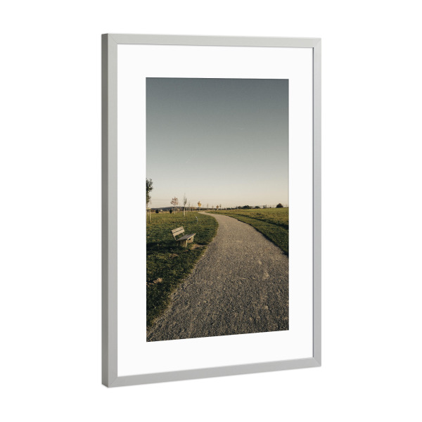 Poster mit Rahmen Silber "Bucolism h" artboxONE - Natur - Nature,Bucolic,Farm,Trees,Street,Straße,Weg,Way,Countryside,Bench,Path,Field