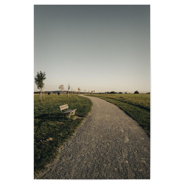 Poster 30x20 cm "Bucolism h" artboxONE - Natur - Nature,Bucolic,Farm,Trees,Street,Straße,Weg,Way,Countryside,Bench,Path,Field