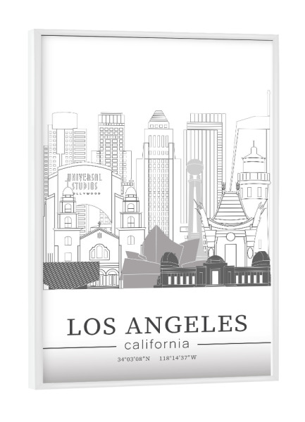 Poster mit weißem Rahmen "Los Angeles skyline line art" artboxONE - Städte,Reise,Architektur,Städte / Los Angeles,Kartografie