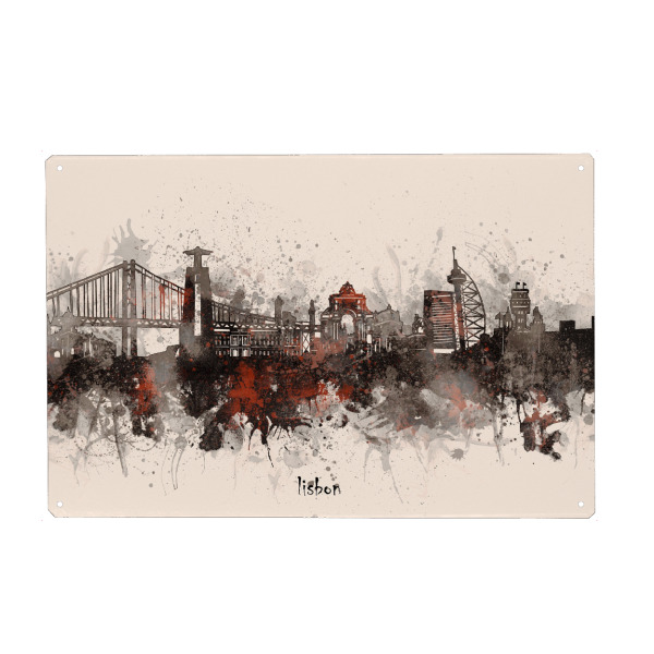 Holzbild "Lisbon skyline artistic beige" artboxONE - Städte,Architektur