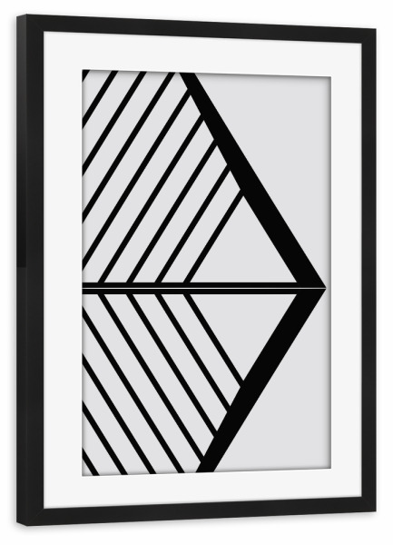 Poster mit Rahmen schwarz "Geomerty Line ART tri white black" artboxONE - Abstrakt,Schwarzweiß,Geometrie