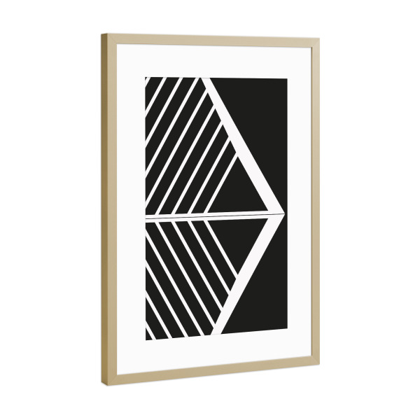 Poster mit Rahmen Gold "Geomerty Line ART tri black white" artboxONE - Abstrakt,Schwarzweiß,Geometrie