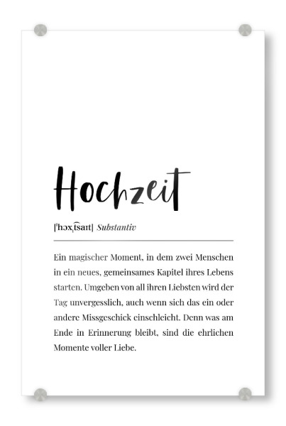 Acrylglasbild "Hochzeit Definition Lexikon" artboxONE - Typografie,Schwarzweiß,Liebe