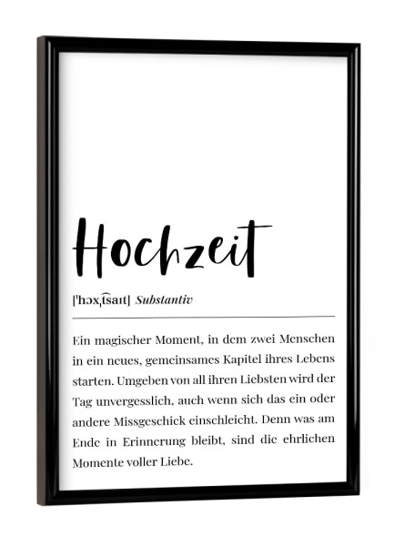 Poster mit schwarzem Rahmen "Hochzeit Definition Lexikon" artboxONE - Typografie,Schwarzweiß,Liebe