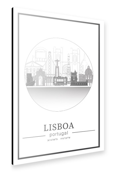 Alu-Dibond "Lisbon skyline line art circle" 30x20 cm artboxONE