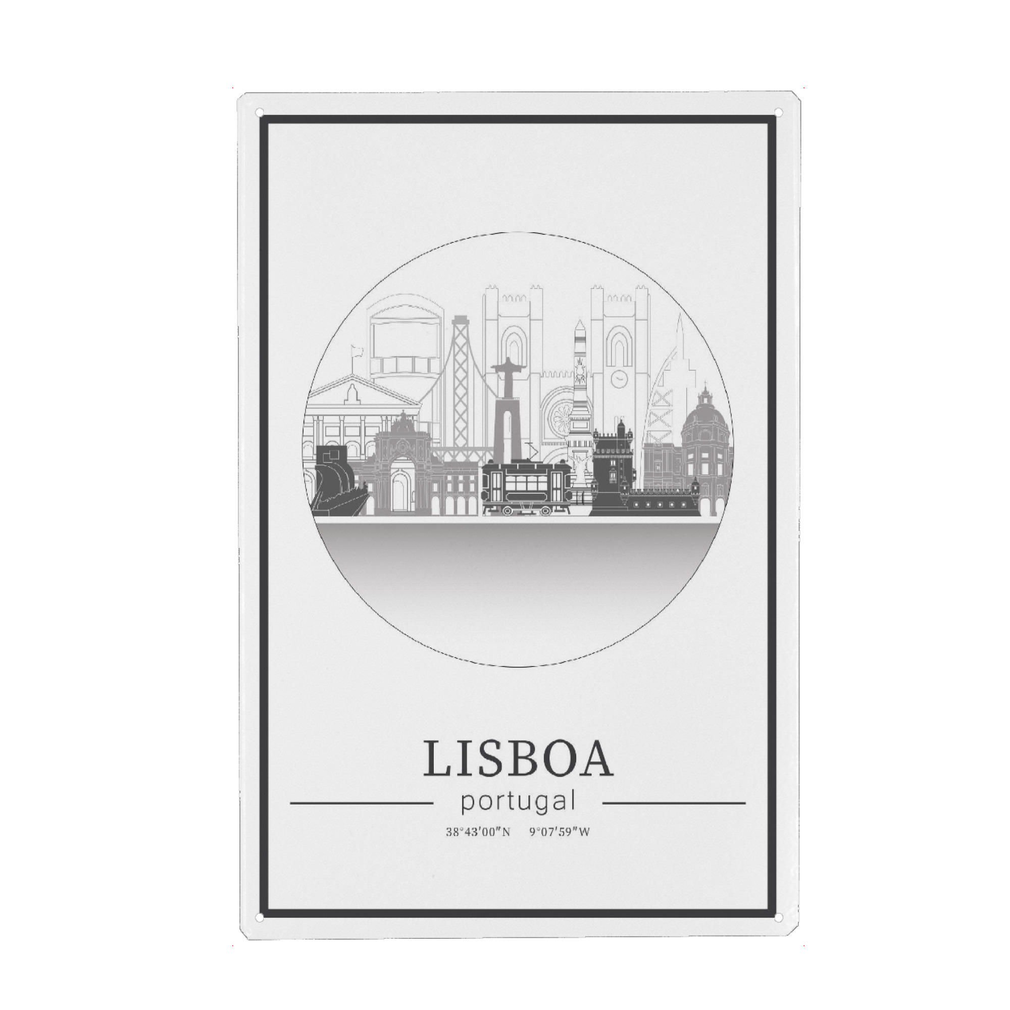 Holzbild "Lisbon skyline line art circle" artboxONE - Städte,Reise,Architektur,Kartografie
