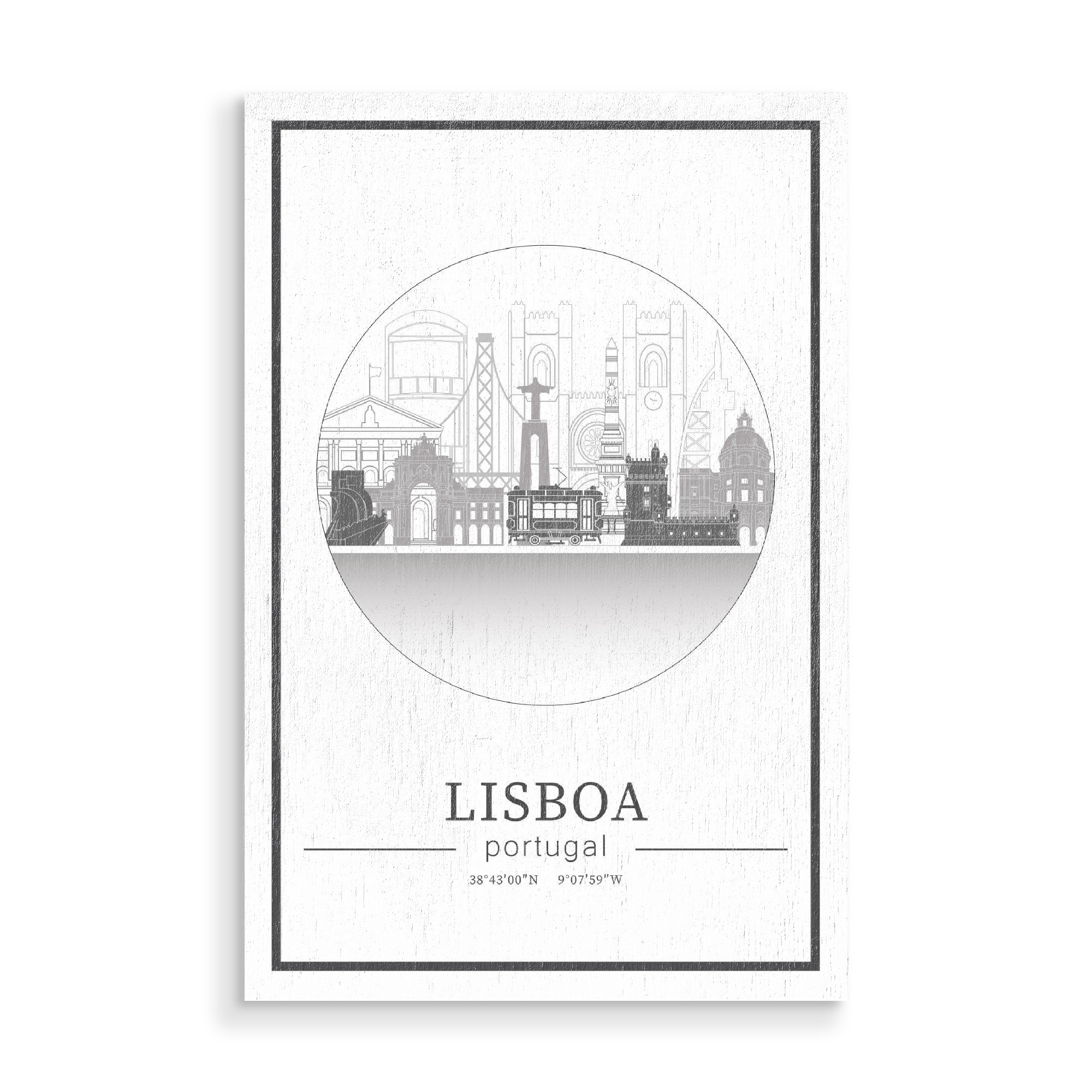 Holzbild "Lisbon skyline line art circle" artboxONE - Städte,Reise,Architektur,Kartografie